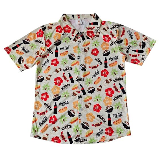 Men's SF Giants Coca Cola San Francisco Hawaiian Style Button Up Shirt Sz MED - Picture 1 of 7